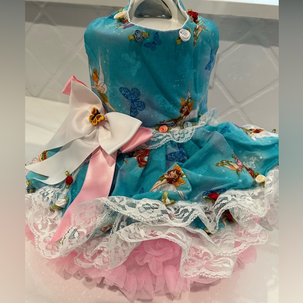 Blue Fairy Pet Dress with Lace and Bow
